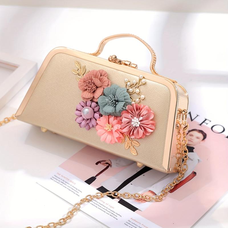 Floral Satchel Evening Bag with Chain Strap