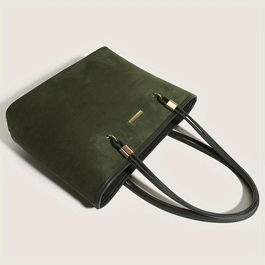 Large Capacity Rope Strap Tote Bag Woolen Cloth Textured Shoulder Bag