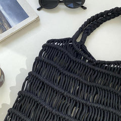 Minimalist Straw Shoulder Bag Lightweight Solid Storage Bag