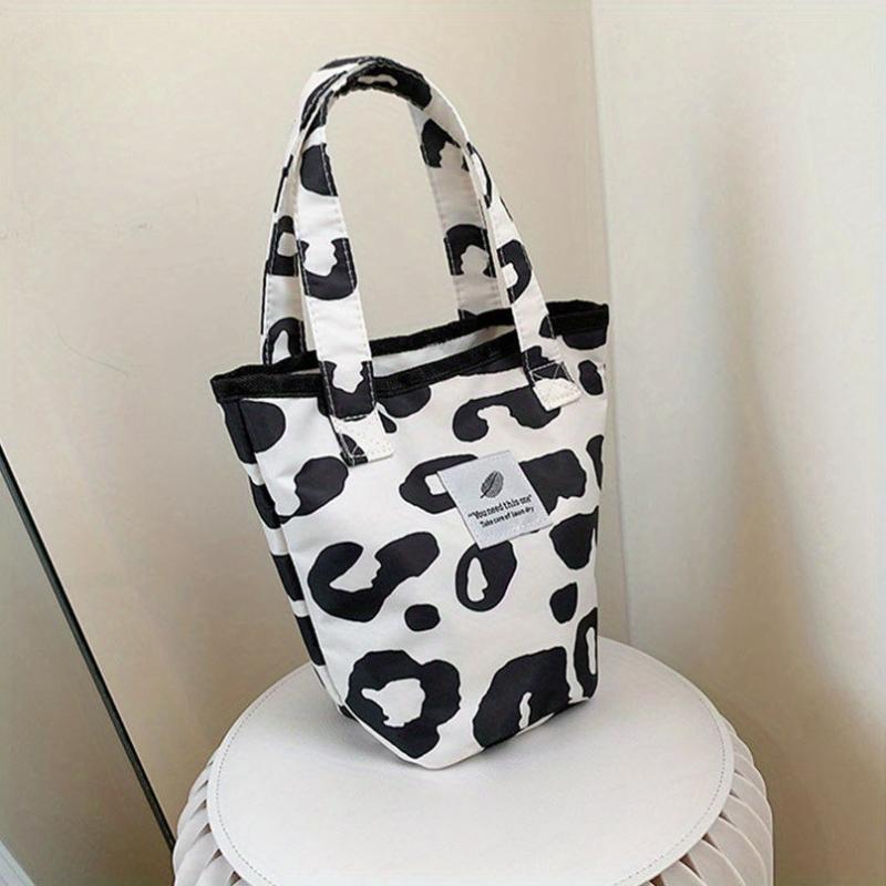 Cow Print Canvas Bucket Bag Lunch Box Bag