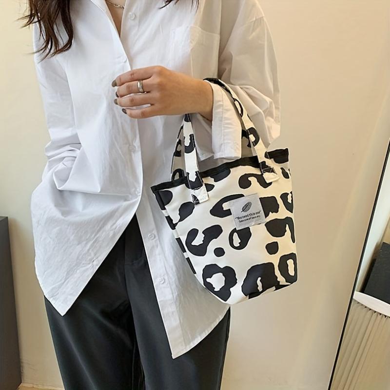 Cow Print Canvas Bucket Bag Lunch Box Bag