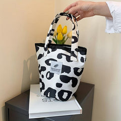 Cow Print Canvas Bucket Bag Lunch Box Bag