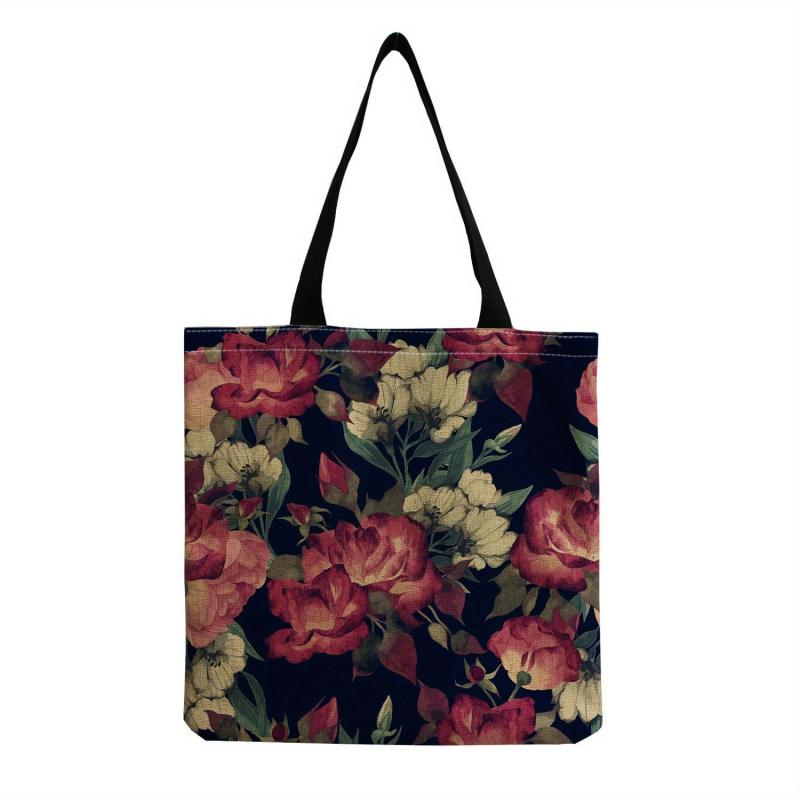 Rose Floral Embroidered Tote Bag Large Top Handle Bag Women's Every Shoulder Bag