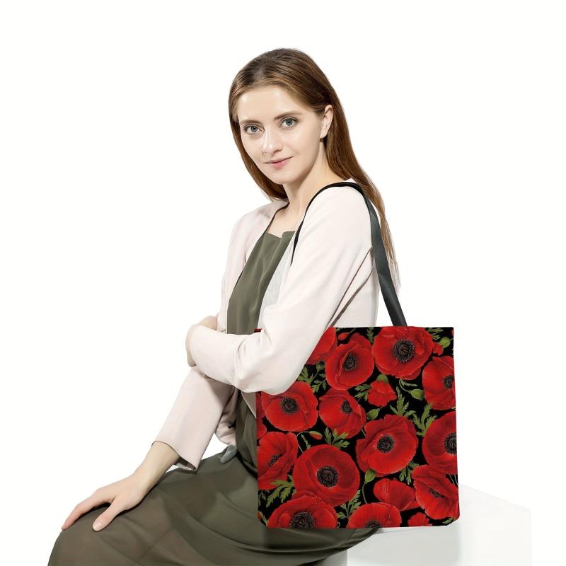 Rose Floral Embroidered Tote Bag Large Top Handle Bag Women's Every Shoulder Bag