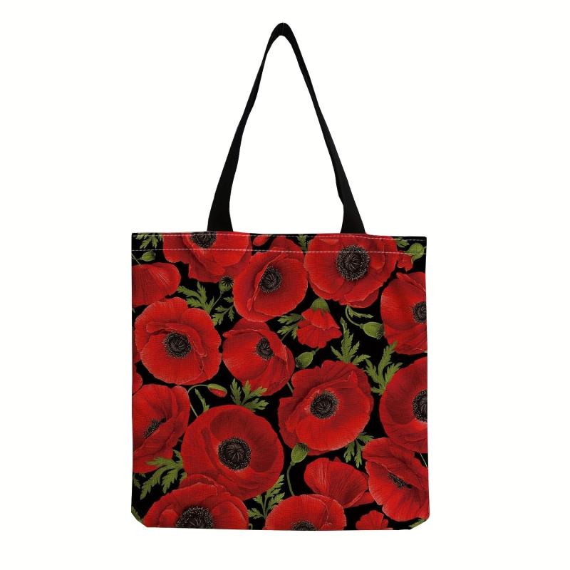 Rose Floral Embroidered Tote Bag Large Top Handle Bag Women's Every Shoulder Bag