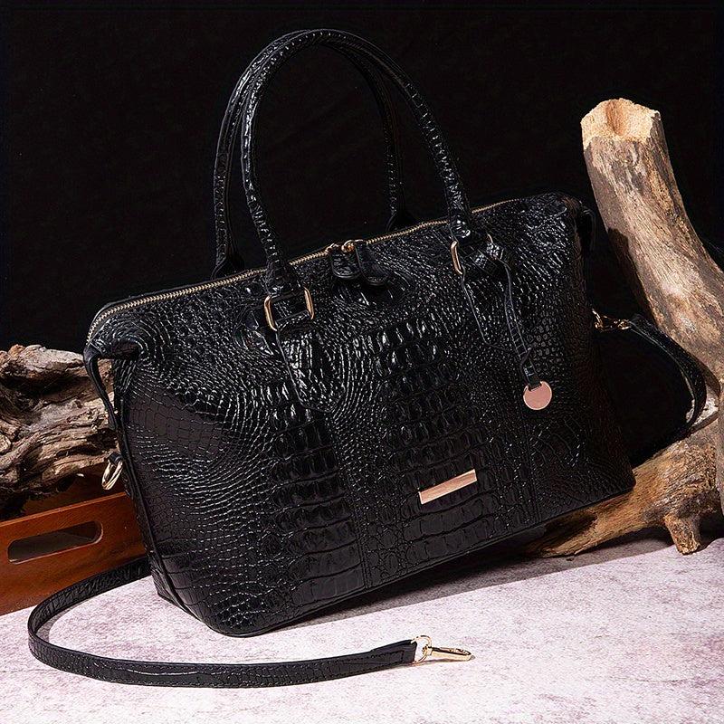 Crocodile Embossed Tote Bag Leather Satchel Purses Women's Travel Boston Bag
