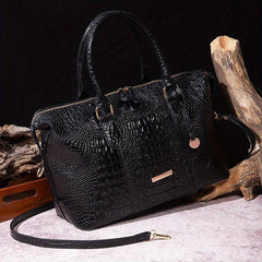 Crocodile Embossed Tote Bag Leather Satchel Purses Women's Travel Boston Bag