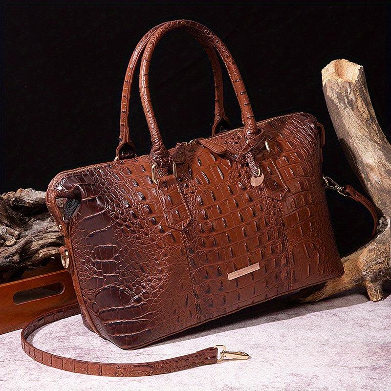 Crocodile Embossed Tote Bag Leather Satchel Purses Women's Travel Boston Bag