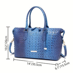 Crocodile Embossed Tote Bag Leather Satchel Purses Women's Travel Boston Bag