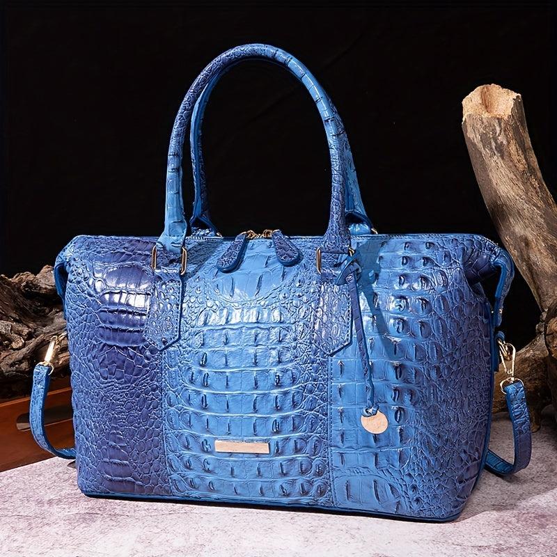 Crocodile Embossed Tote Bag Leather Satchel Purses Women's Travel Boston Bag