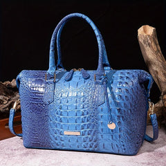 Crocodile Embossed Tote Bag Leather Satchel Purses Women's Travel Boston Bag