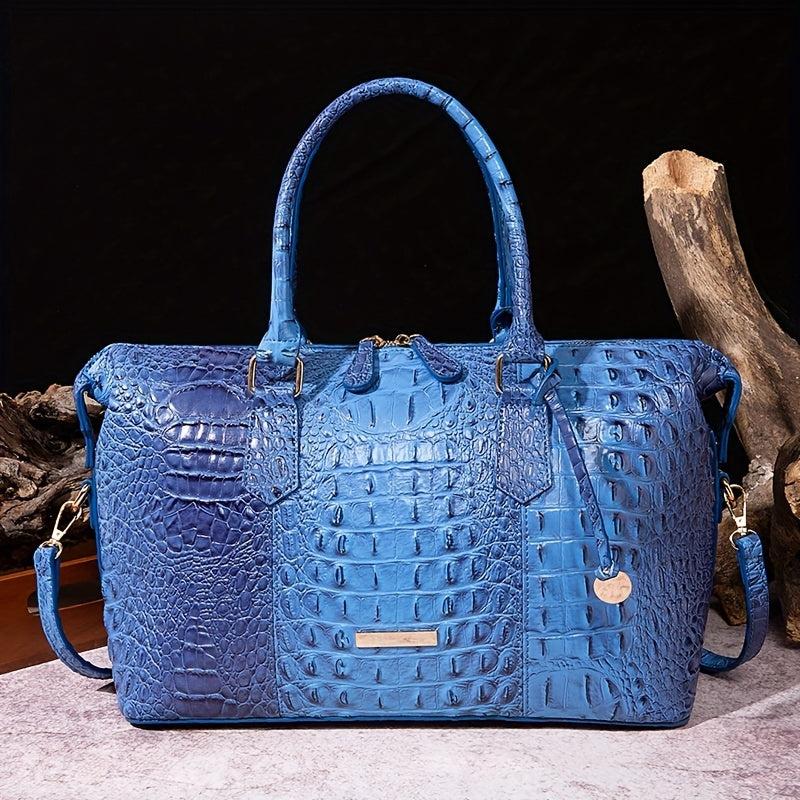 Crocodile Embossed Tote Bag Leather Satchel Purses Women's Travel Boston Bag