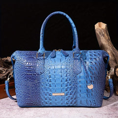 Crocodile Embossed Tote Bag Leather Satchel Purses Women's Travel Boston Bag