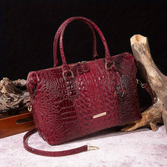 Crocodile Embossed Tote Bag Leather Satchel Purses Women's Travel Boston Bag