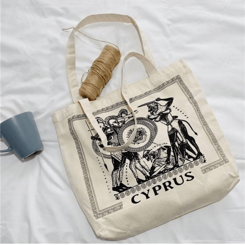Vintage Greek Totem Graphic Tote Bag Canvas Shoulder Large Capacity Shopping