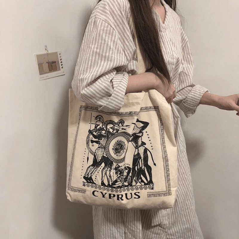Vintage Greek Totem Graphic Tote Bag Canvas Shoulder Large Capacity Shopping