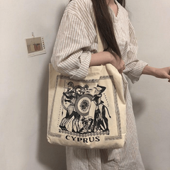 Vintage Greek Totem Graphic Tote Bag Canvas Shoulder Large Capacity Shopping