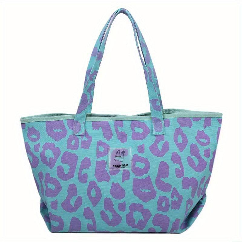 Leopard Pattern Canvas Tote Bag Large Capacity Shopping Bag For Women