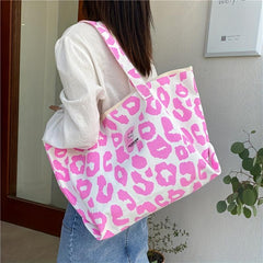 Leopard Pattern Canvas Tote Bag Large Capacity Shopping Bag For Women