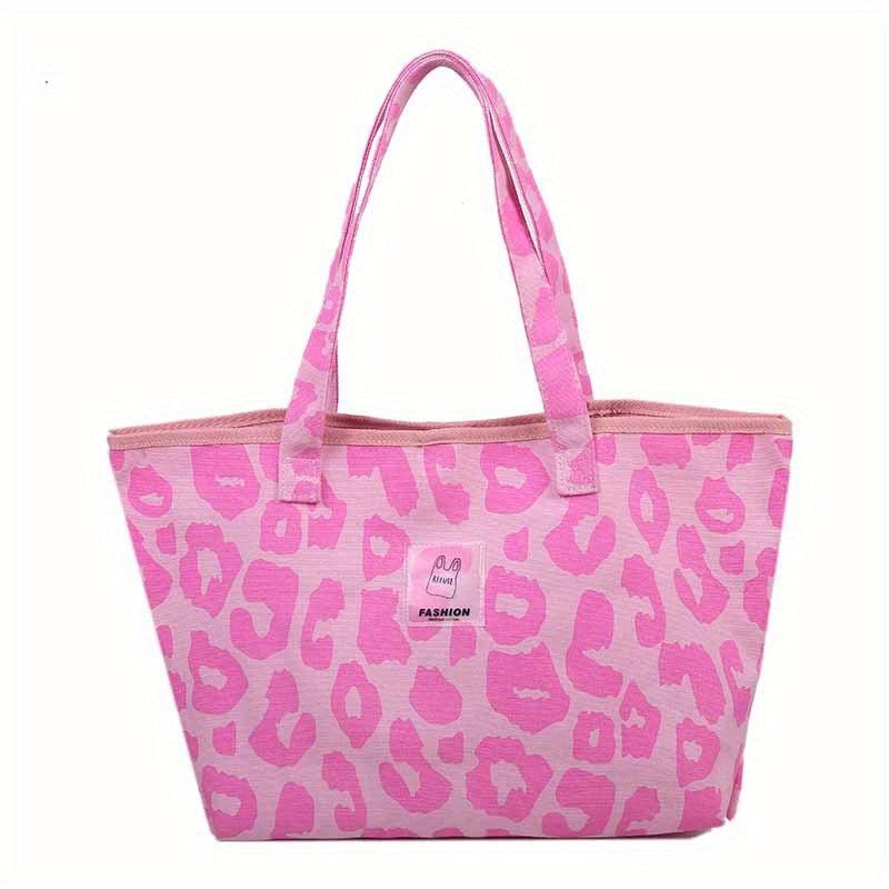 Leopard Pattern Canvas Tote Bag Large Capacity Shopping Bag For Women