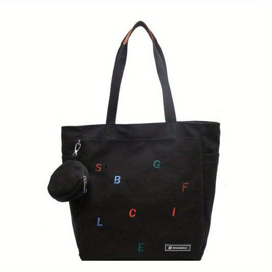 Colorful Letter Embroidered Tote Bag All Match Shoulder Bag
