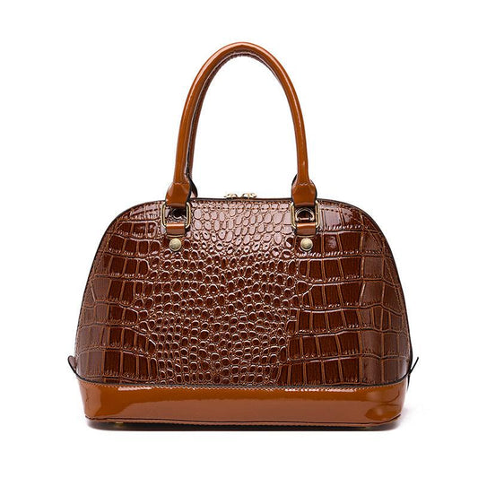Crocodile Embossed Shell Handbag Crossbody Bag Top Handle Satchel Purse