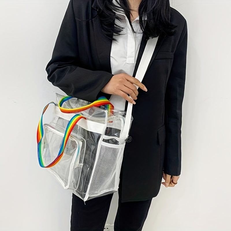 Clear PVC Tote Bag Rainbow Strap Shoulder Beach Waterproof