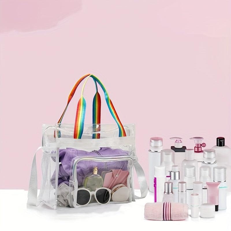Clear PVC Tote Bag Rainbow Strap Shoulder Beach Waterproof