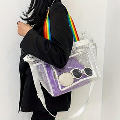 Clear PVC Tote Bag Rainbow Strap Shoulder Beach Waterproof