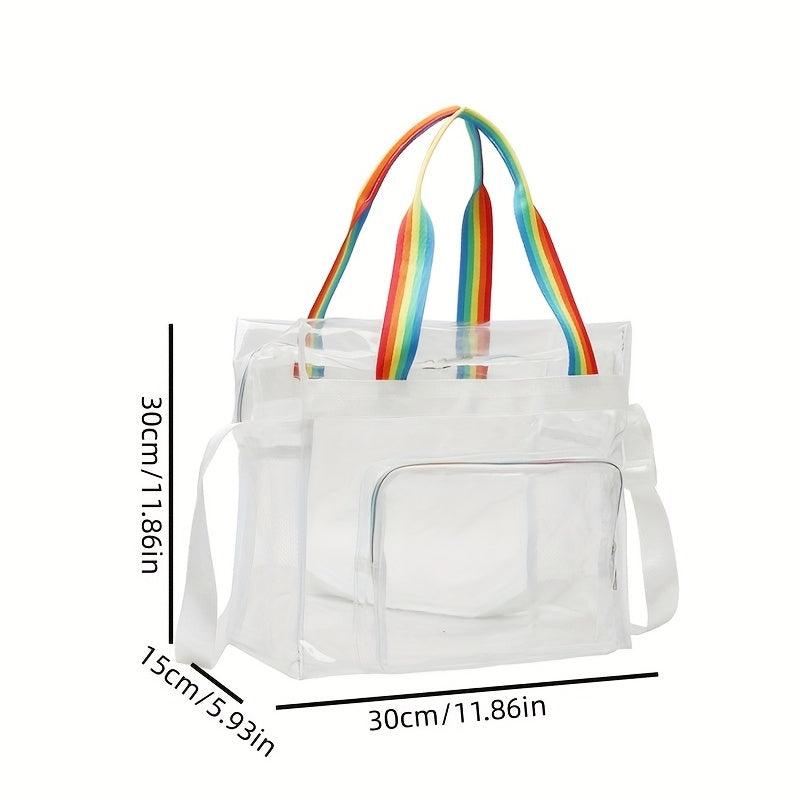 Clear PVC Tote Bag Rainbow Strap Shoulder Beach Waterproof
