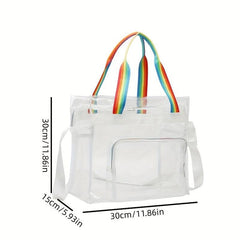 Clear PVC Tote Bag Rainbow Strap Shoulder Beach Waterproof