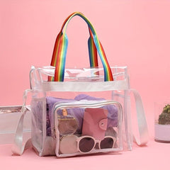 Clear PVC Tote Bag Rainbow Strap Shoulder Beach Waterproof