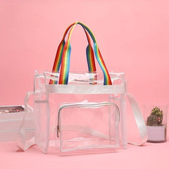 Clear PVC Tote Bag Rainbow Strap Shoulder Beach Waterproof