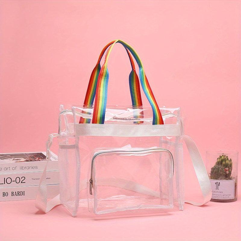 Clear PVC Tote Bag Rainbow Strap Shoulder Beach Waterproof