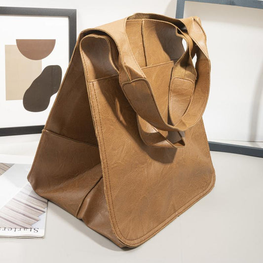 Retro Big Tote Bag Solid Large capacity Zipper Shoulder Tote Bags