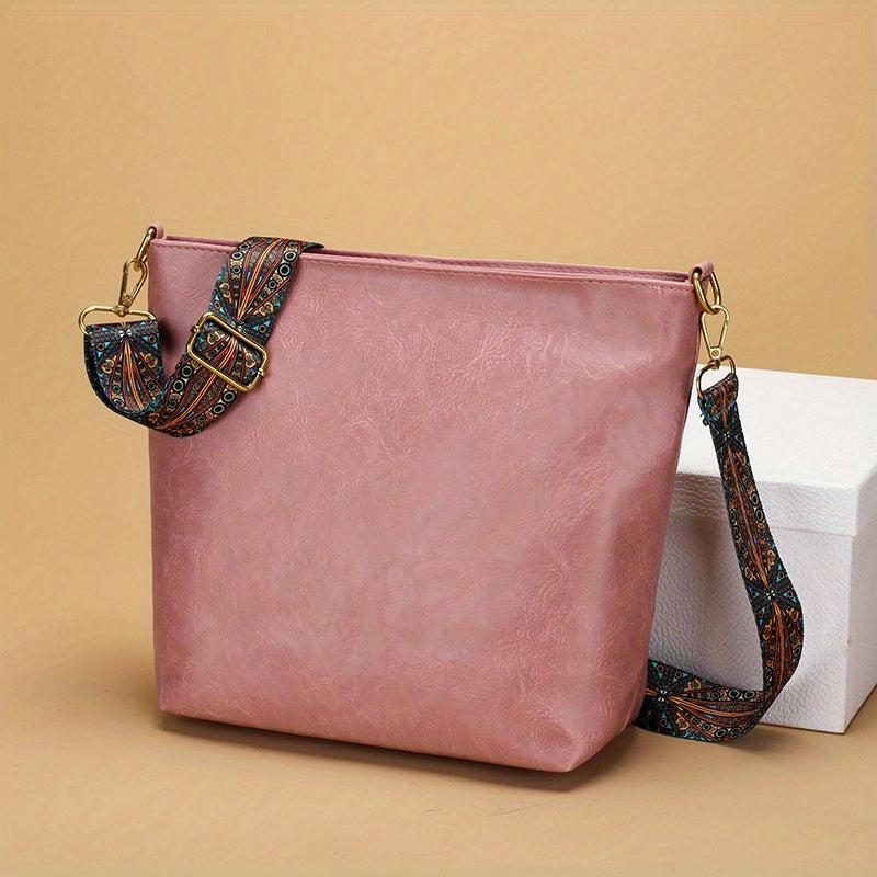 Large Tote Bag Faux Leather Shoulder Bag With Wide Strap Zipper Bag