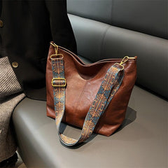 Large Tote Bag Faux Leather Shoulder Bag With Wide Strap Zipper Bag