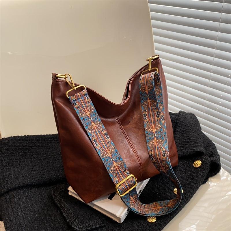 Large Tote Bag Faux Leather Shoulder Bag With Wide Strap Zipper Bag