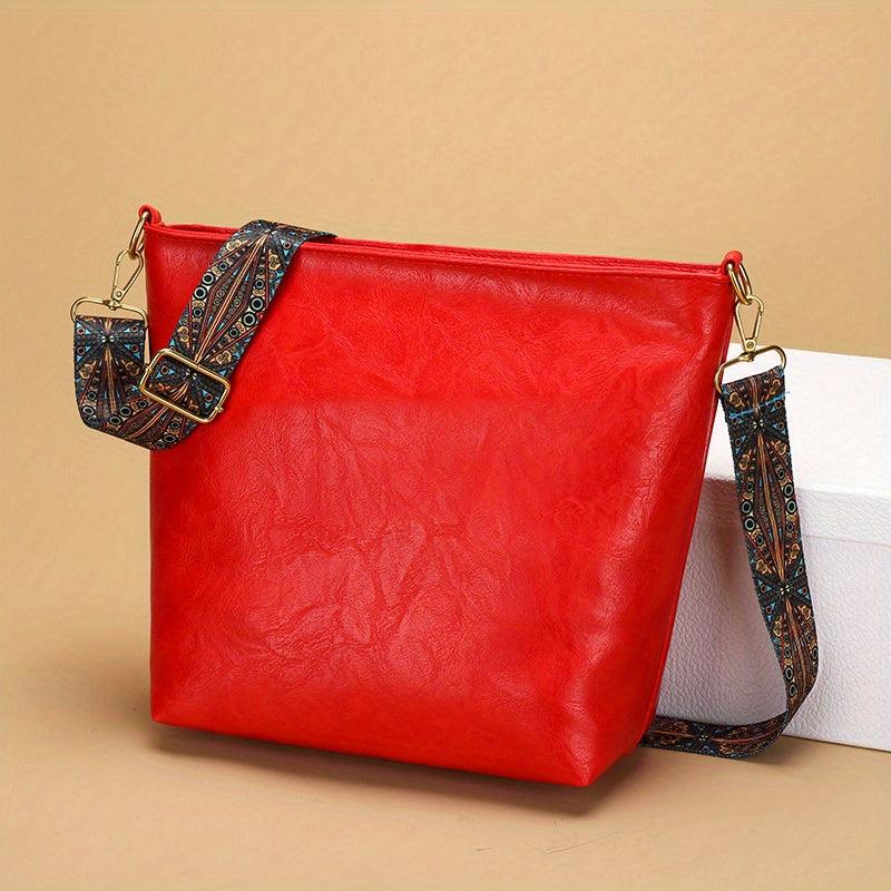 Large Tote Bag Faux Leather Shoulder Bag With Wide Strap Zipper Bag