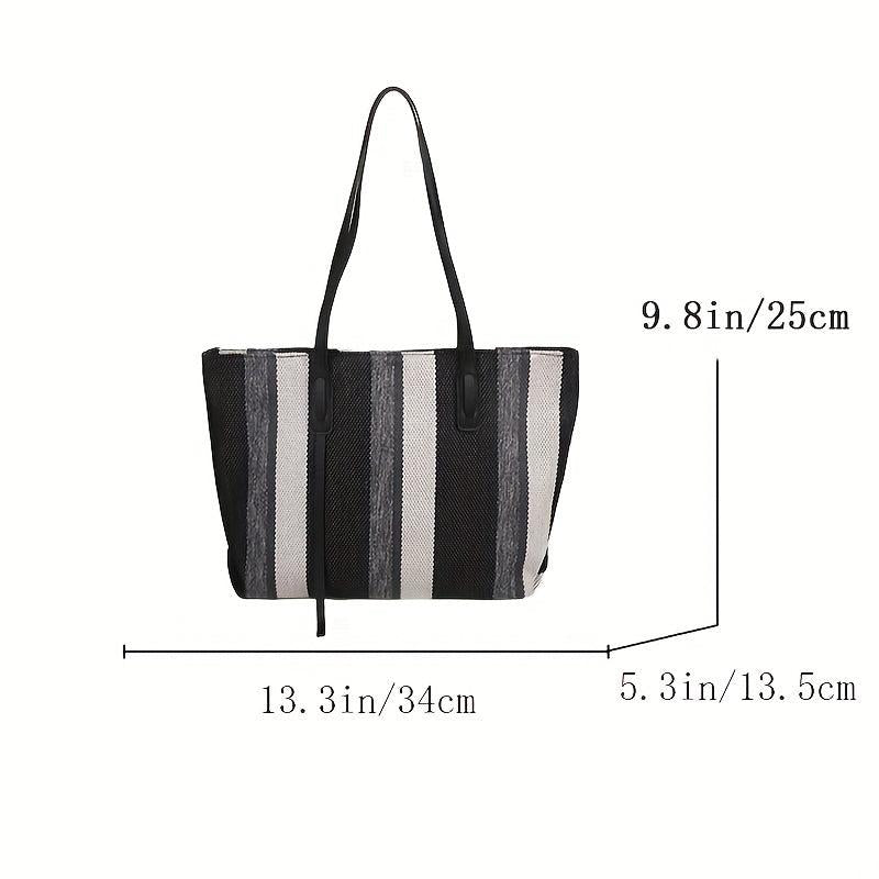 Striped Pattern Shoulder Bag Large Capacity Tote Bag Zipper Shopping Bag