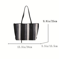 Striped Pattern Shoulder Bag Large Capacity Tote Bag Zipper Shopping Bag