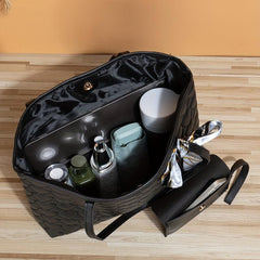 Heart Quilted Tote Bag Scarf Decor Shoulder Bag Women's Casual Handbag