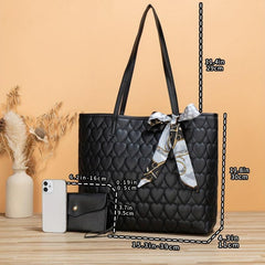 Heart Quilted Tote Bag Scarf Decor Shoulder Bag Women's Casual Handbag