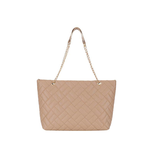 Embossed Tote Bag Faux Leather Chain Straps Handbag