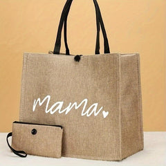 Mama Gift: 2Pcs Printed Burlap Tote Bag Set with Coin Purse