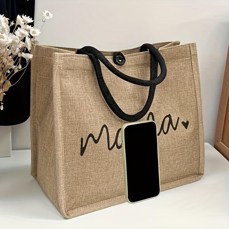 Mama Gift: 2Pcs Printed Burlap Tote Bag Set with Coin Purse