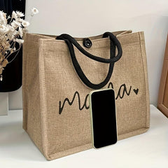 Mama Gift: 2Pcs Printed Burlap Tote Bag Set with Coin Purse