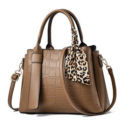 Crocodile Embossed Shoulder Bag Faux Leather Satchel