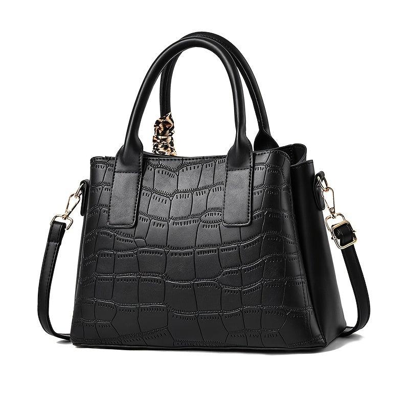 Crocodile Embossed Shoulder Bag Faux Leather Satchel