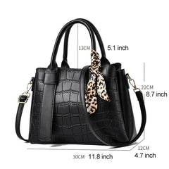 Crocodile Embossed Shoulder Bag Faux Leather Satchel